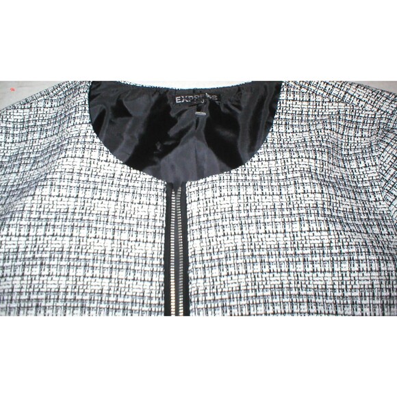 New Womens Large Black White Textured Jacket Express Work School Tweed Look Zip - Picture 4 of 5